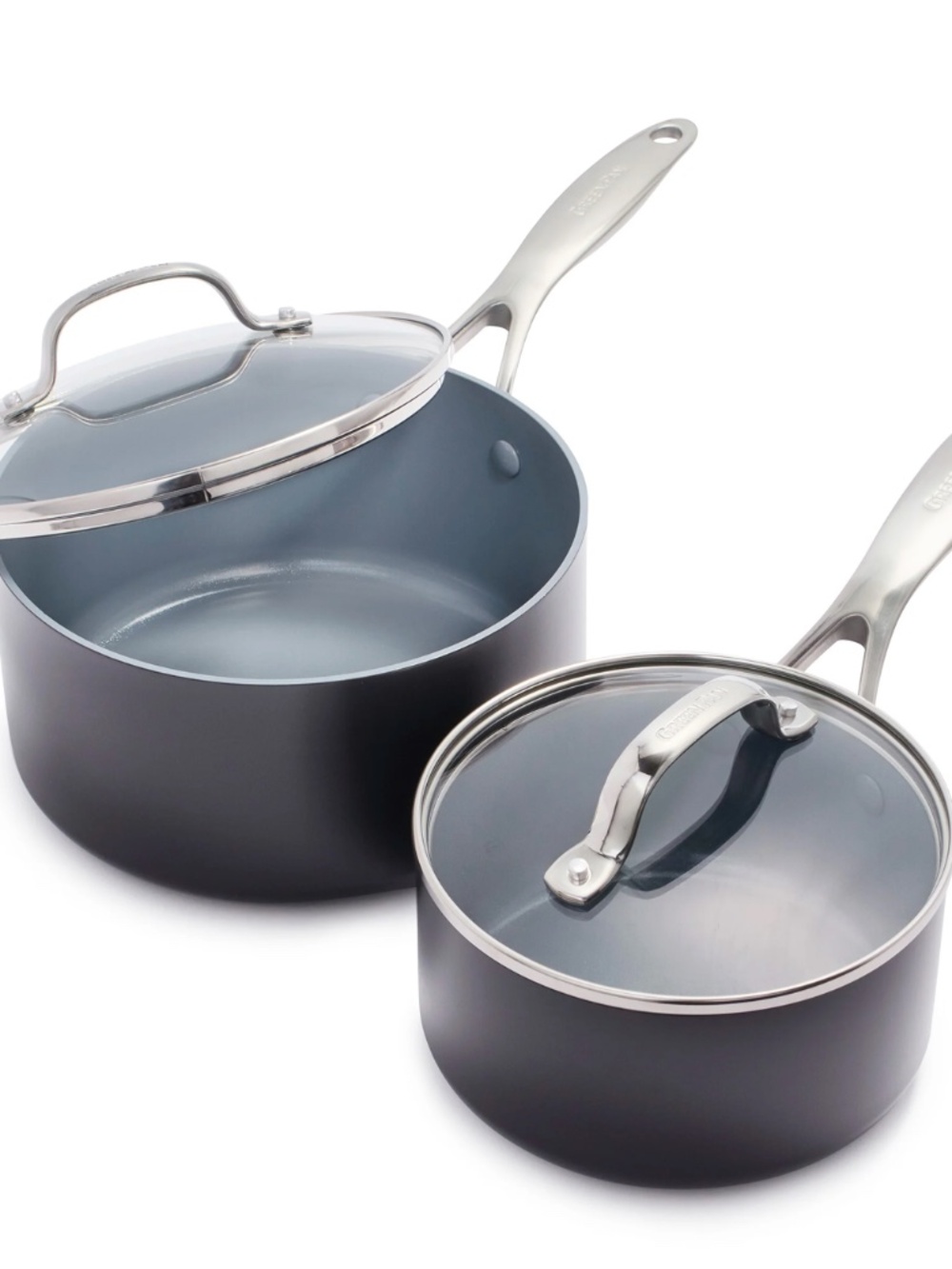 USED GREENPAN VALENCIA PRO CERAMIC NONSTICK 1.5-QUART AND 3-QUART SAUCEPAN SET W